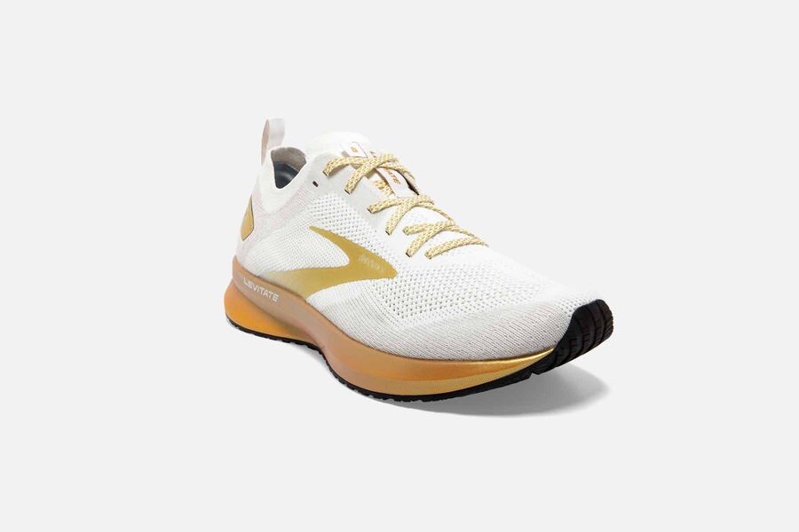 Brooks Israel Levitate 4 Road Running Shoes Womens - White/Gold - CUJ-164075